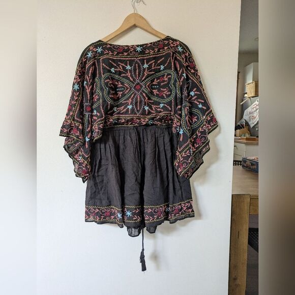 Free People Batiste Frida Black Embroidered Mini Dress Bell Sleeve S Small - Picture 9 of 16